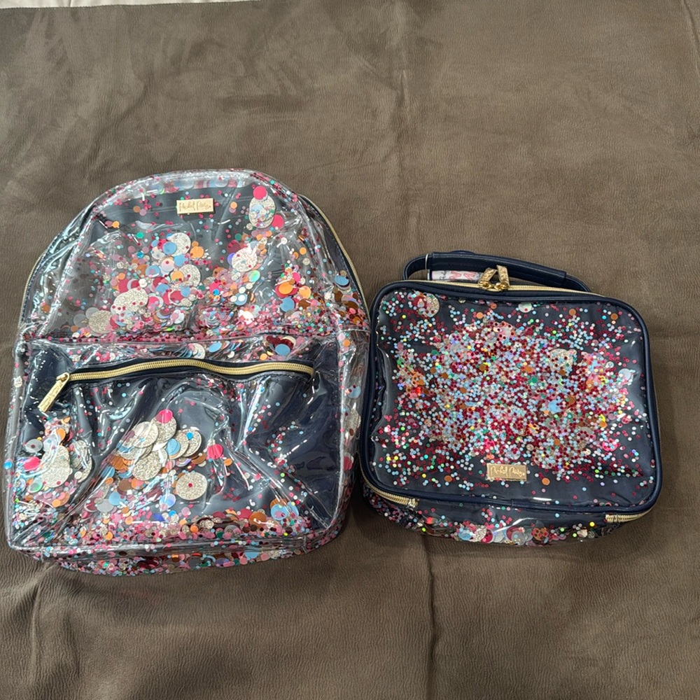 ESSENTIALS CONFETTI CLEAR FASHION BACKPACK and lunch bag